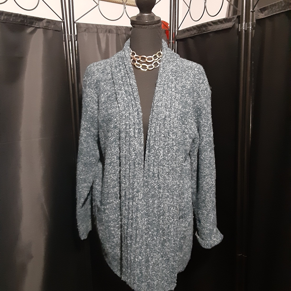 Field Manir Wool Blens Elegant Dusty Blue Women's Cardigan Pockets Size M Boho